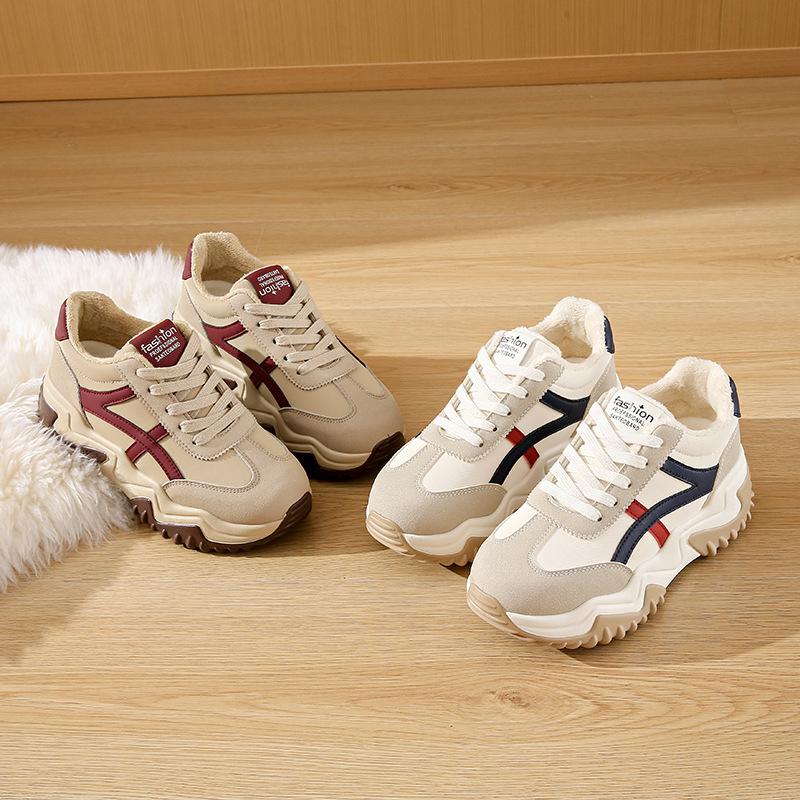 Fleece sports Forrest Gump shoes women's 2025 new versatile student running foreign style white shoes trendy warm casual shoes