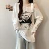 Plus Size Asymmetrical Cartoon Print Long Sleeve T-shirt - Women's Spring/Autumn Loose Slimming Top