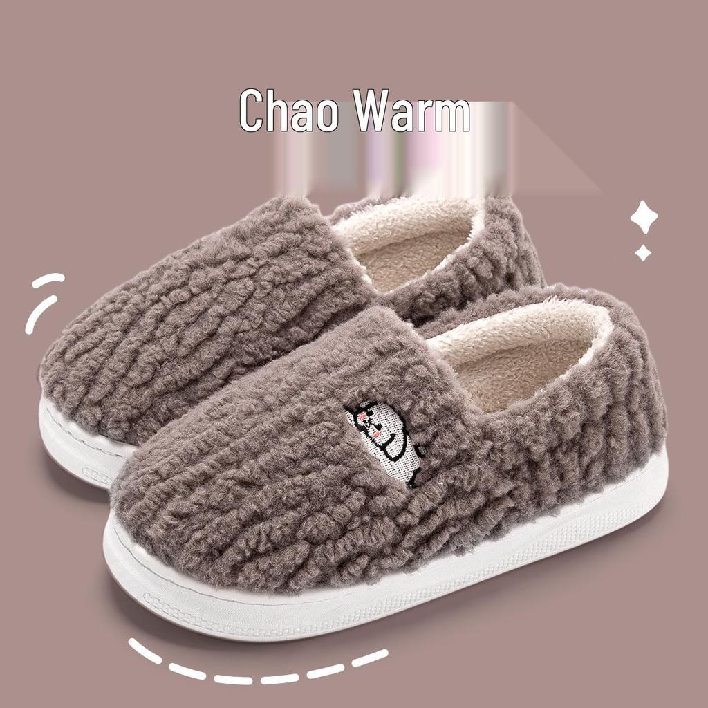 Men's and Women's Winter Cotton Slippers, Fully Enclosed Heel, Thick Sole, Indoor/Outdoor Use, Flat Bottom, Couple's Style