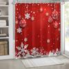 Christmas Red Background Snowflake Ball Print Shower Curtain, High Quality Polyester Fabric with Hooks