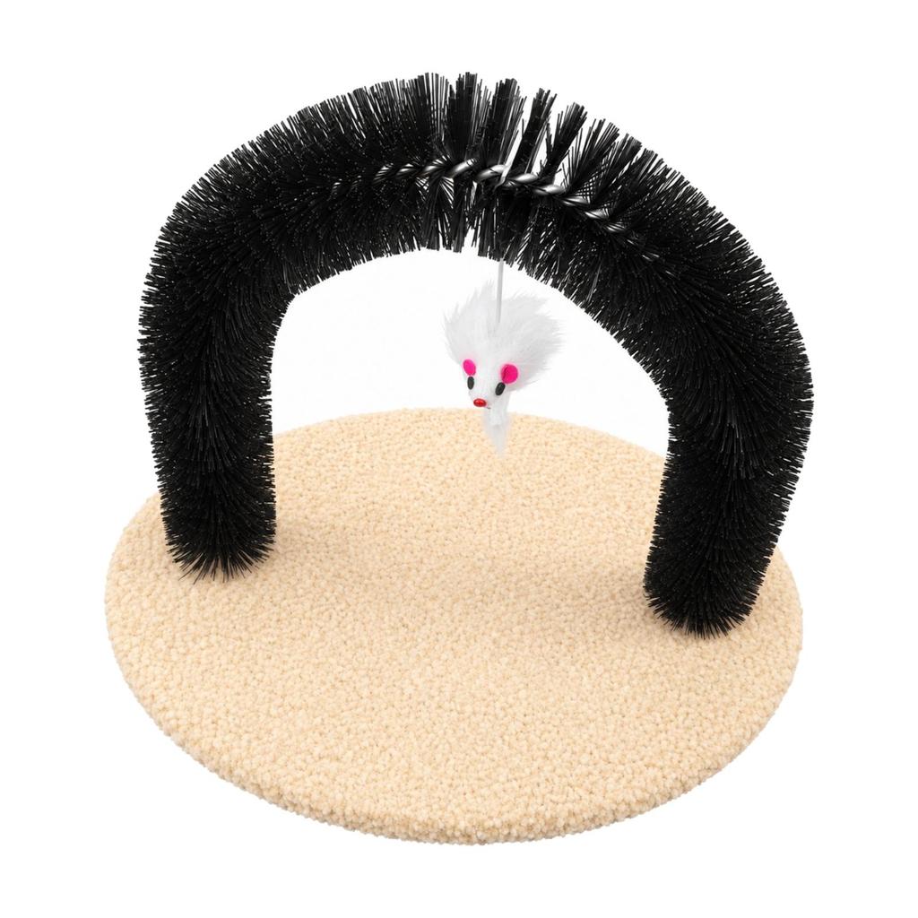 Cat Grooming Arch with Soft Toy MultiUse Feline SelfGrooming Interactive for Cats Yellow Base