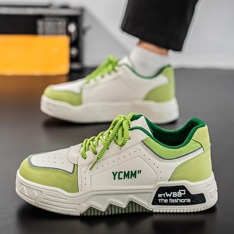 

Niche sense campus student shoes men s four-season Korean version board shoes leather surface breathable casual sports bread shoes 39 зелёный