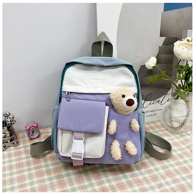 Schoolbag Elementary school bag Japanese cute bear doll backpack Korean version contrasting color preschool boys and girls casual backpack