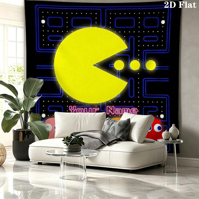 Pac-Man Custom Name Wall Tapestry Aesthetic Wall Hanging Printed Fabric Blanket Decorative Tapestries for Bedroom Living Room Home Decor