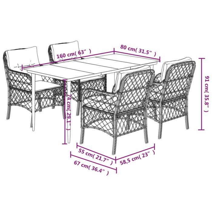 VidaXL Garden Dining Set with Cushions 5pcs Beige Poly Rattan 3212141
