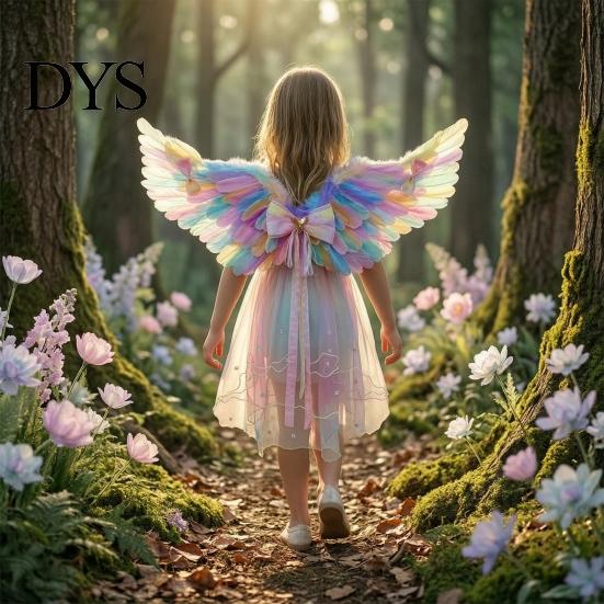 Cupid Wings for Valentine Day Angel Feather Wing Kids Girls, Colorful Elf Decorative Events Costume Birthday Party, Fairy Cosplay, Halloween,