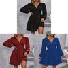 Polyester Vneck Lantern Sleeve Dress With Pleats For Casual And Party Wear