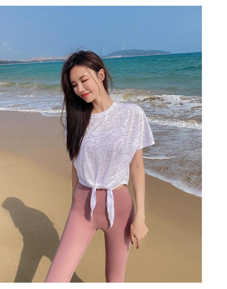 Women's Quick-Dry Tie-Up Yoga T-Shirt - Breathable, Loose Fit, Slimming & Short Sleeve