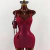 European and American New Cross-border Fashion Slim-fitting Sexy Lace Splicing Deep V Elastic Suspender Short Skirt Hip-wrapped Dress Women