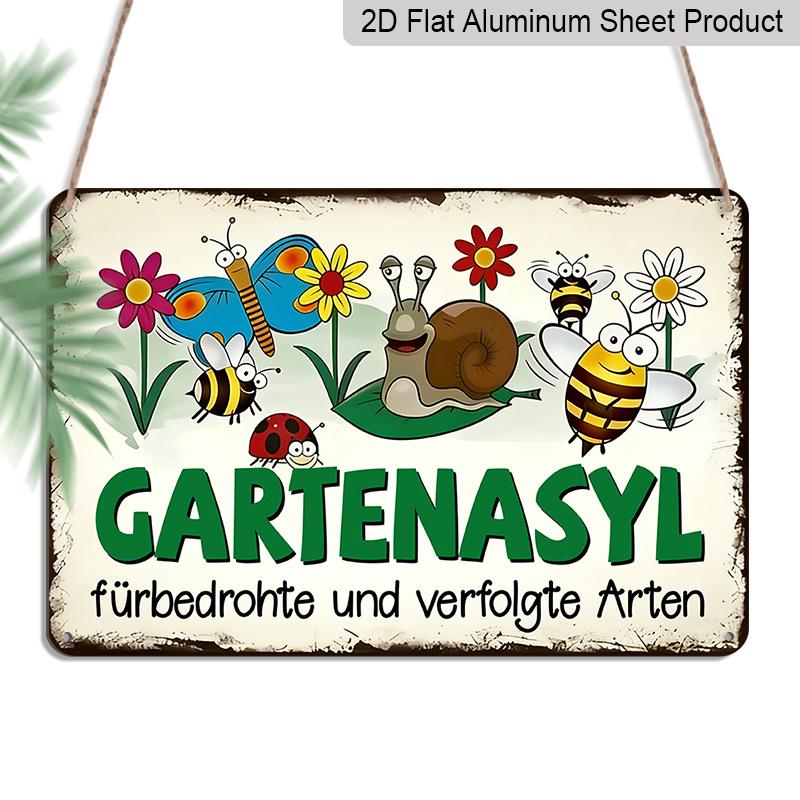 

2D Flat, 1pc Vintage Garden German GARTENASYL Aluminum Metal Sign, Snails, Butterflies, Bees Design, Wall Art Decor, for Room Decor, Home Decor 20*30cm