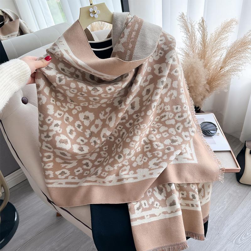 Light Luxury Warm Versatile Shawl Dual-Purpose Cape Korean Version Printed Leopard Print Texture Thickened Scarf Women