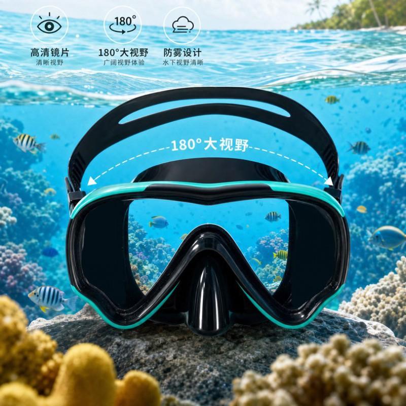 Adult Full Dry Snorkel Set Large Frame Silicone Diving Mask Tempered Glass Swimming Snorkeling