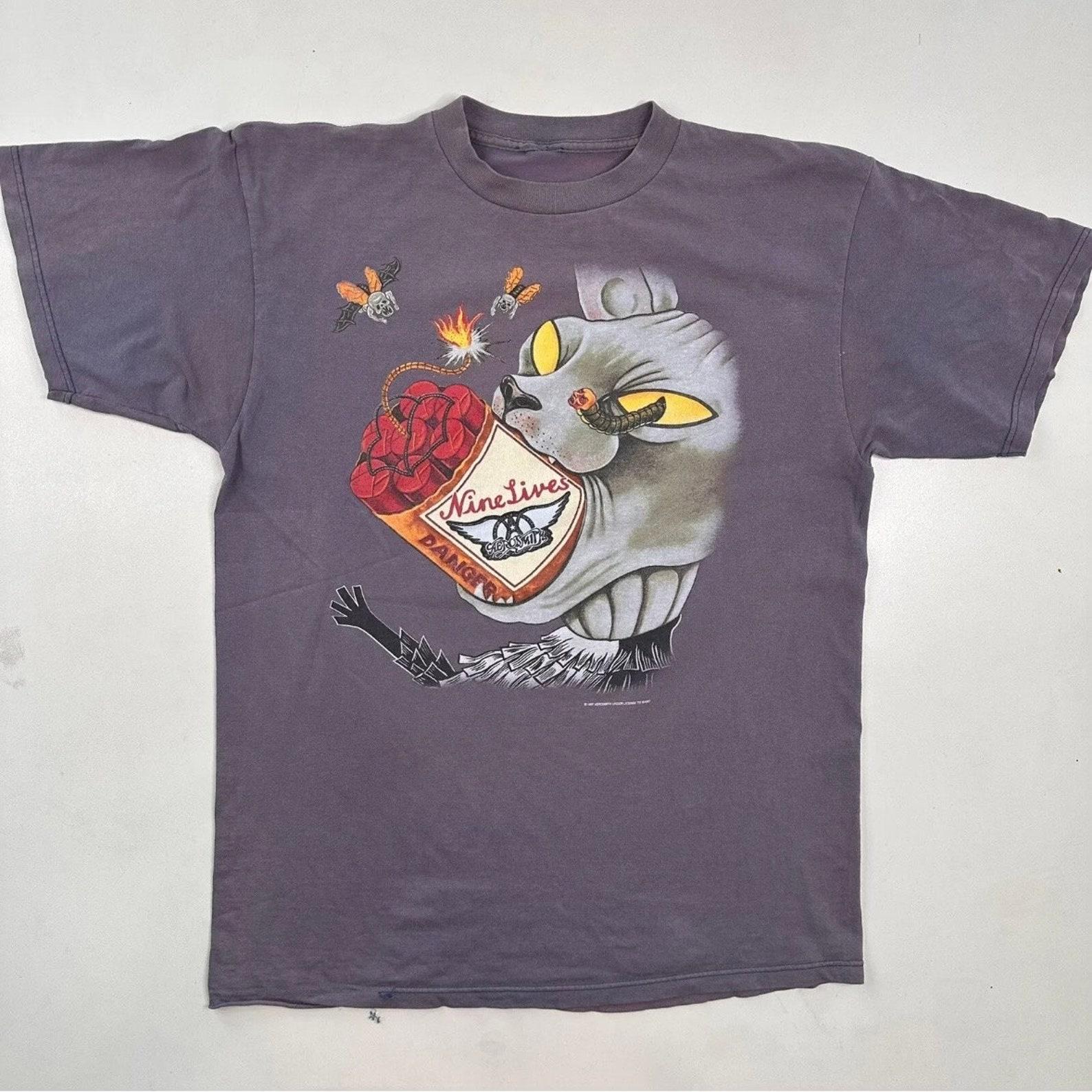 Vintage 1997 Aerosmith Nine Lives Tour Concert Band Tee Shirt XL Rat Devil Face L