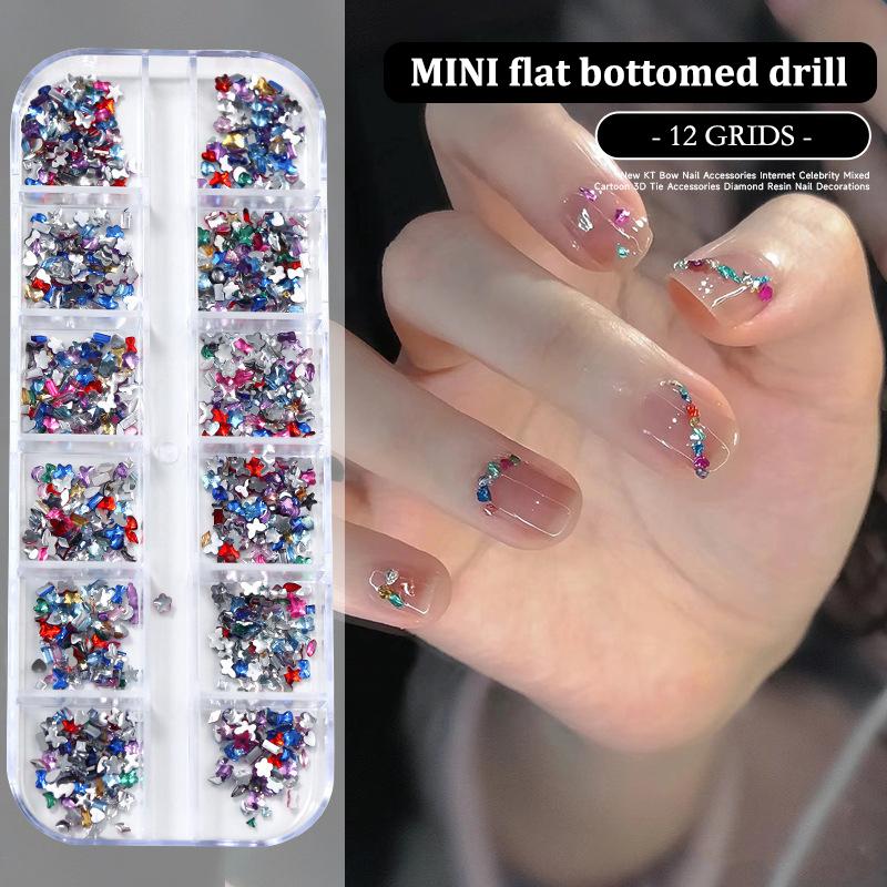 12 Grids/Box Nail Art Multi Shape Flat Back   Dazzling Diamonds Strass Manicure Tip 3D Decoration