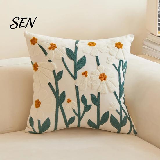 Floral Pattern Throw Pillow Shams Farmhouse Cushion Cover, 3D Flower Embroidery Decorative Light Luxury Bed Covers Case for Living Room Couch