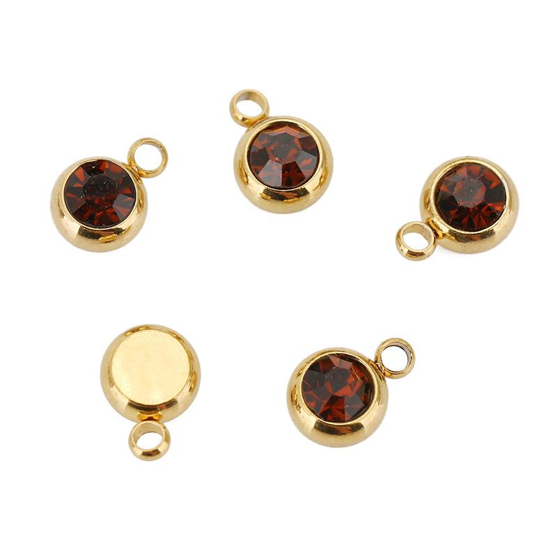 Stainless Steel Birthstone Lucky Stone Birthstone Pendant Diamond Flat Mouth Welding Ring DIY Necklace Bracelet Accessories