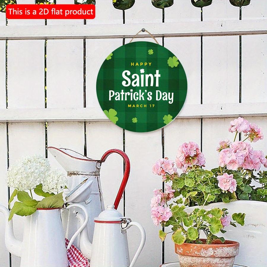 2D Flat 20*20cm1pc March 17 St Patricks Day Green Stripe Cartoon Four Leaf Grass Round Decorative Door Pendant Hanging Welcome Party Wooden Sign Happy