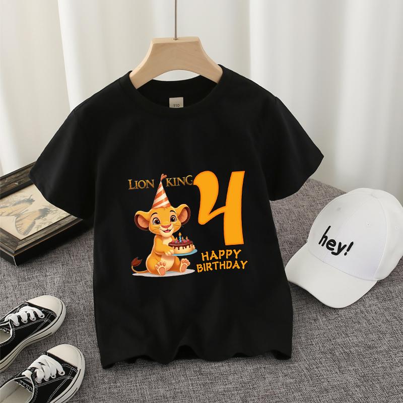 Lion King Kids T-shirt Disney Cute Birthday Number 1-10 Years Old Anime Child Tee Street Summer Clothes Kawaii Party Gift