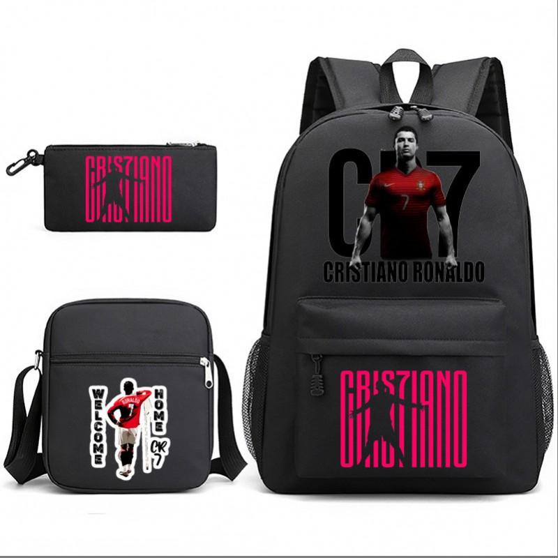 Set Zaino Scolastico Cristiano Ronaldo per Bambini Ragazzi Ragazze 15L Tessuto Oxford Borsa a Doppia Tracolla con Spallacci Imbottiti Traspiranti