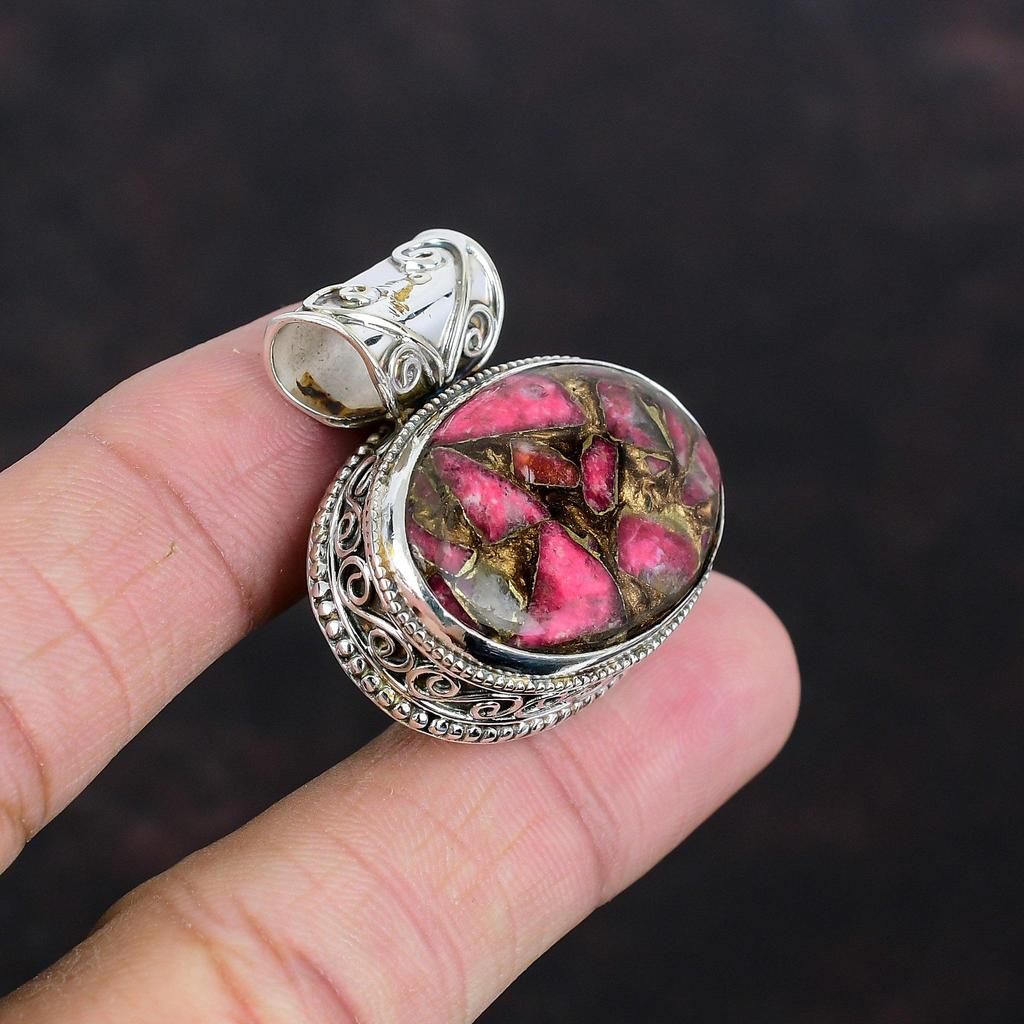 Copper Thulite Pendant Natural Gemstone Pendant Vintage Pendant 925 Sterling Silver Pendant Antique Jewelry Handmade Pendant Engagement Gift