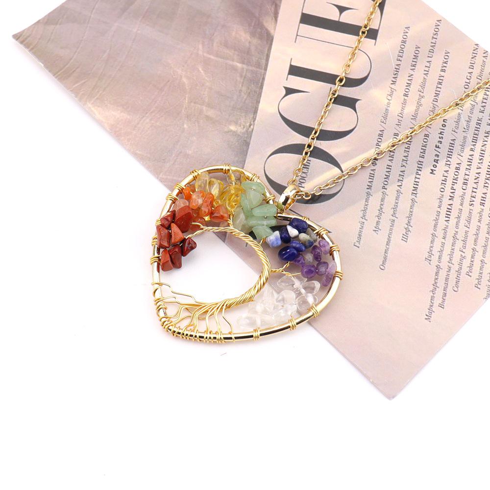 Natural Stone Tree of Life Heart Necklace Pendant