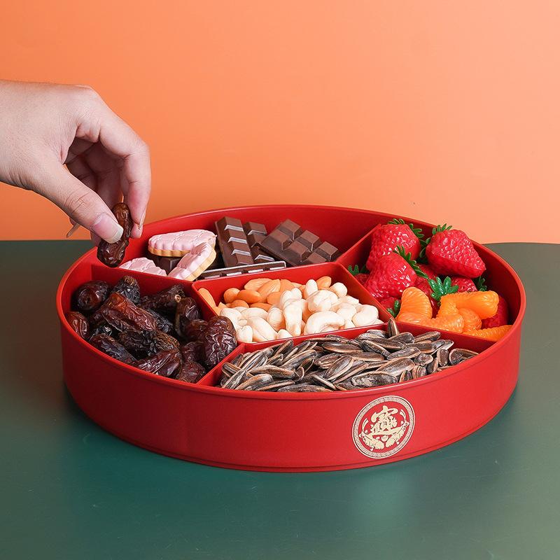 2025 New Year Snack Tray Vintage Chinese Style Simple Storage Box Candy Nut Biscuit Dessert Storage Box Dining Table Decorations