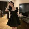 2026 Summer Trendy French Sweet & Spicy A-line Dress with Puff Sleeves & Bow