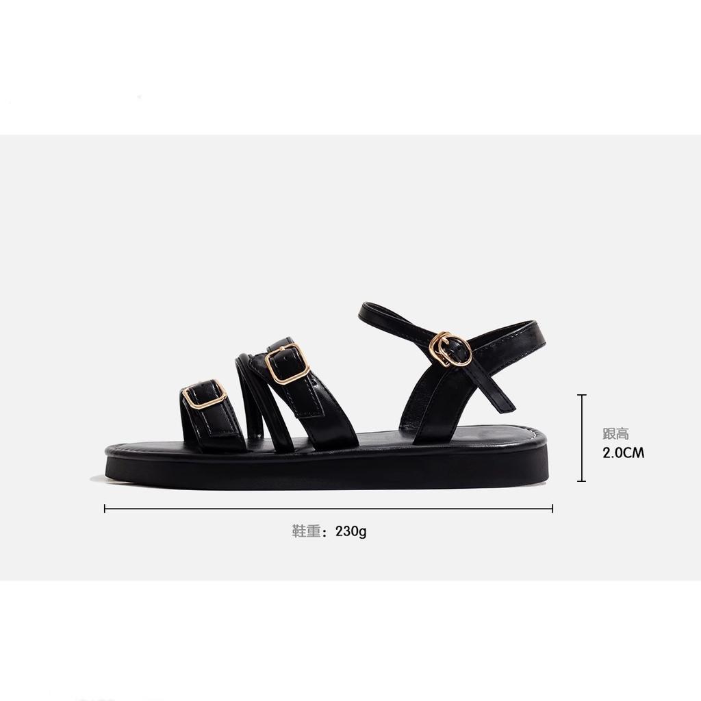 Flat-soled Sandals Women's 2025 New Summer Outer Wear Belt Buckle One-word Open-toed Roman Shoes Soft-soled Fashion Beach Shoes