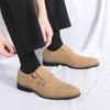 Men's Casual British Monk Strap Suede Shoes - Formal Square Toe Retro Apricot