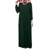 Elegant Muslim Women's Pleated Dress - Solid Color, Round Neck, Long Sleeve