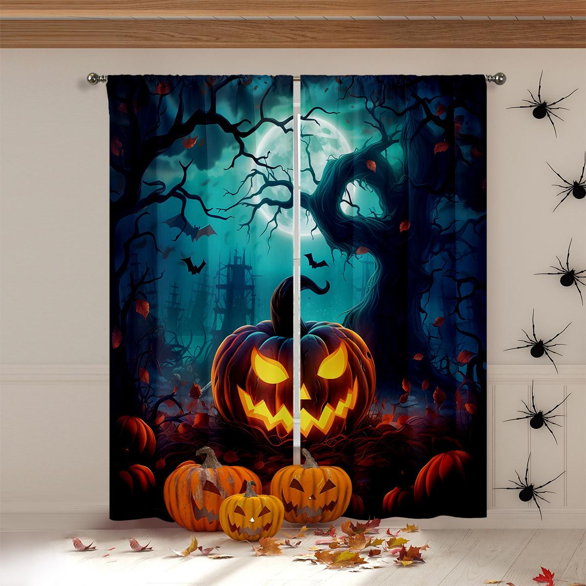 

Декоративные занавески на Хэллоуин, ужасы, тыква, череп, мультяшный принт, занавески для спальни, ресторана, праздничной вечеринки, декоративные занавески W50xH140(CM)x2PCS&Grommet Top