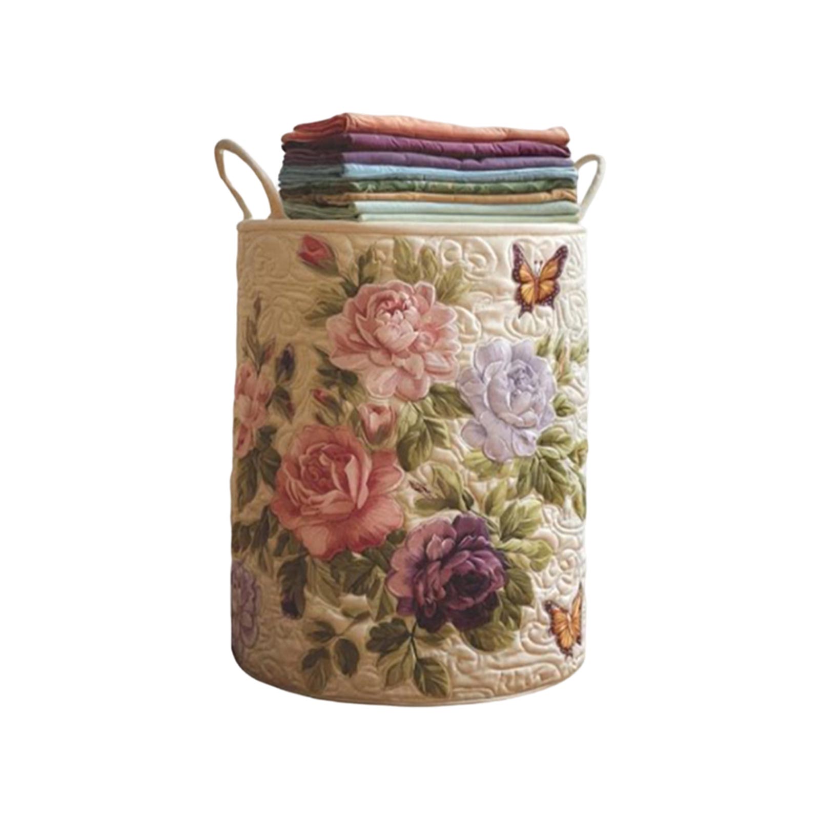 

Quilted Laundry Storage Basket 35x45cm Large Capacity Fabric Organizer with Animal and Floral Pattern for Home Bedroom Bathroom Nursery One Size
