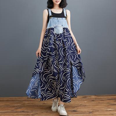 DIMANAF 2026 Große Größen Sommer Chiffon Kleid Ärmellos Denim Elegant Dame Sommerkleid Damen Langes Kleid Freizeit Spitze Baumwolle