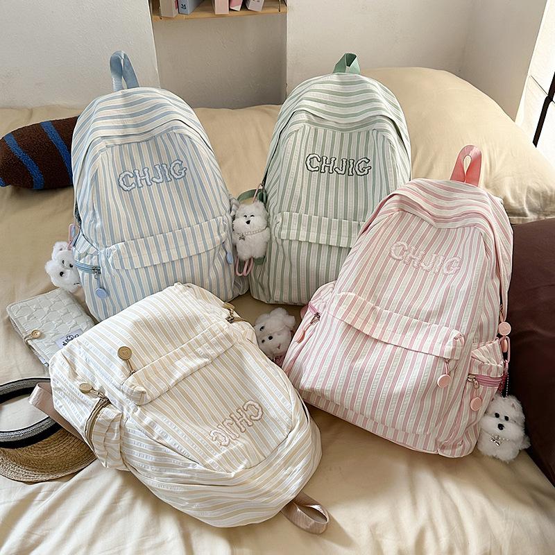 Schoolbag New Mori Ins High-value Fresh and Sweet Candy-colored Striped Backpack High School Students Large-capacity Backpack
