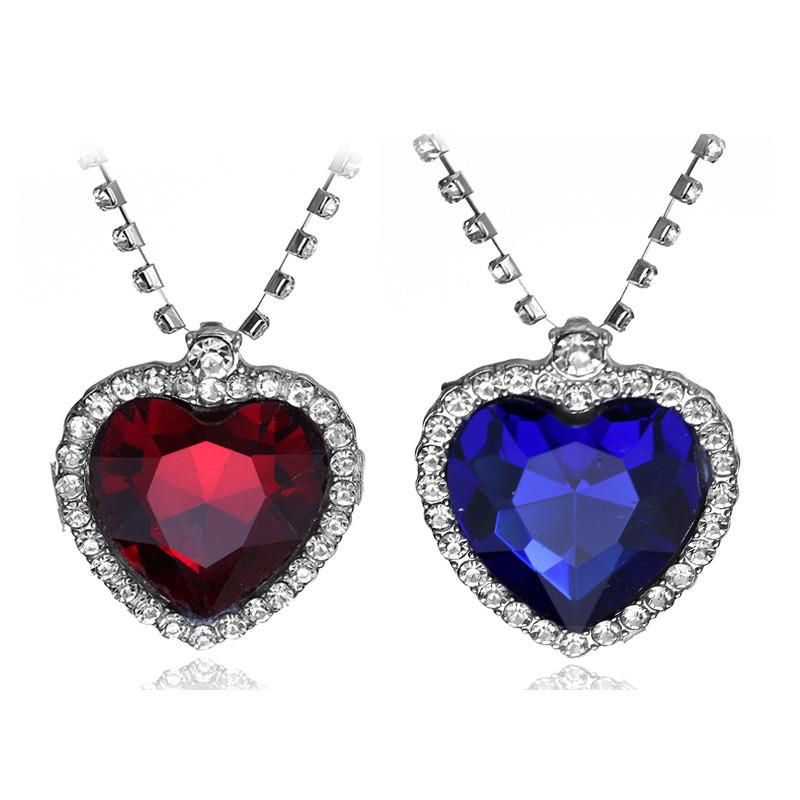 Titanic Ocean Heart Shaped Necklace With Sapphire And Diamond Accents For Women And Men