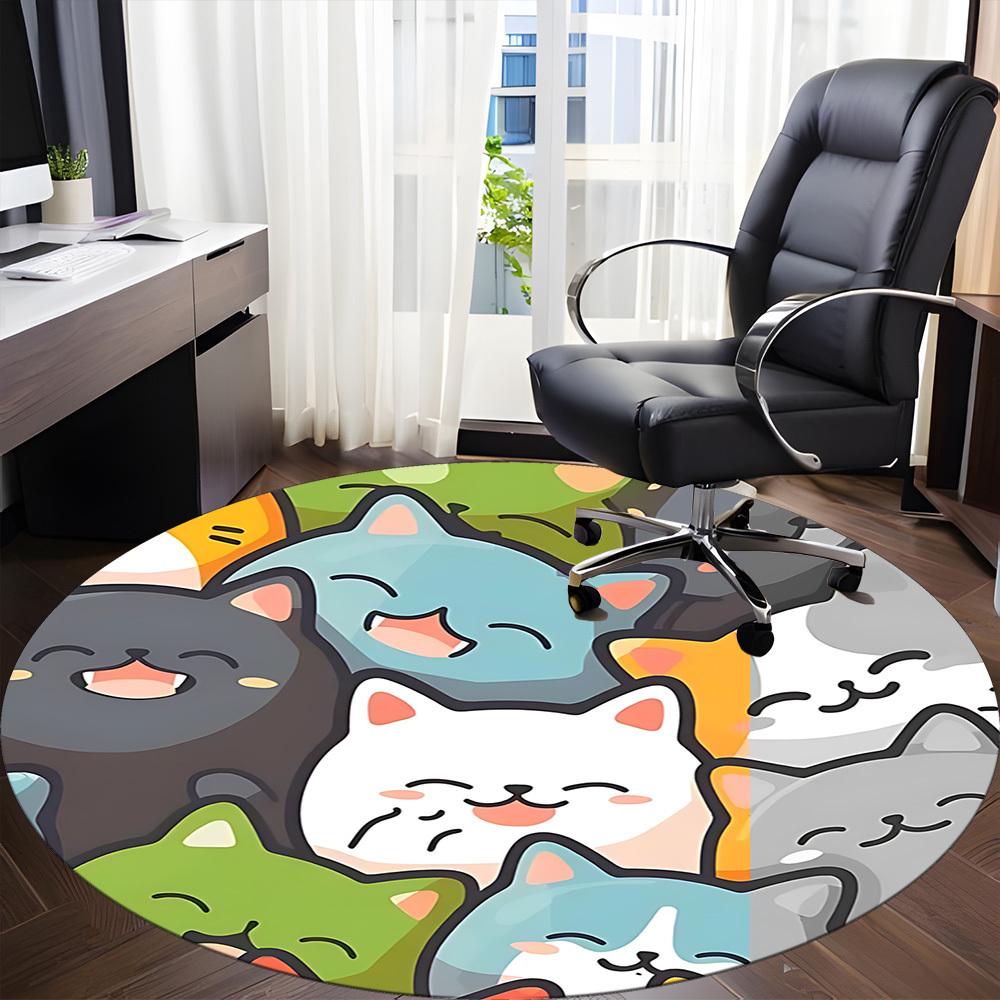 1pc Cats Kitten Office Round Area Rug, Mat Suitable ForOffice, Under Office Chairs Bedroom Living Room Home Decor, Room Deco