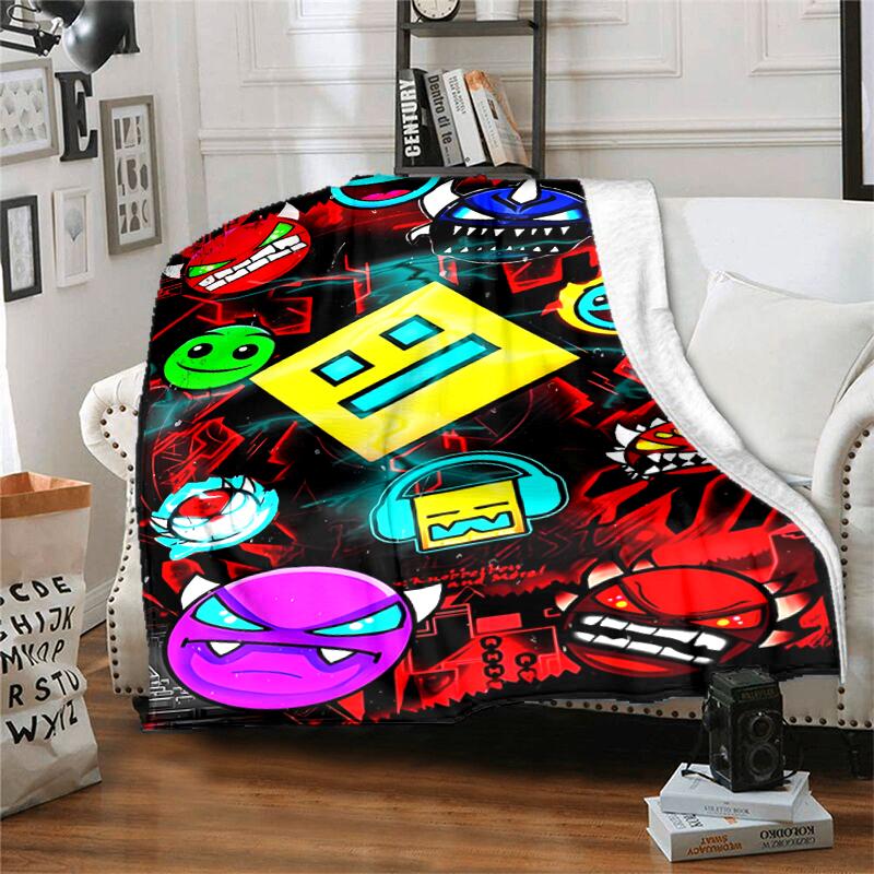 1pz Coperta Stampa Geometry Dash, Coperta Leggera per Divano, Letto - Morbida e Calda, Regalo per Tutte le Stagioni come Natale, Halloween