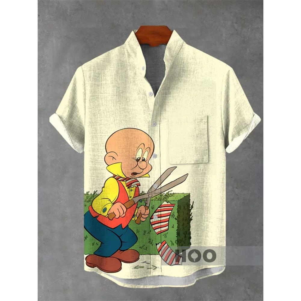2026 animal pattern men's shirt summer casual short sleeved top Hawaiian shirt men's oversized lapel button men's shirt