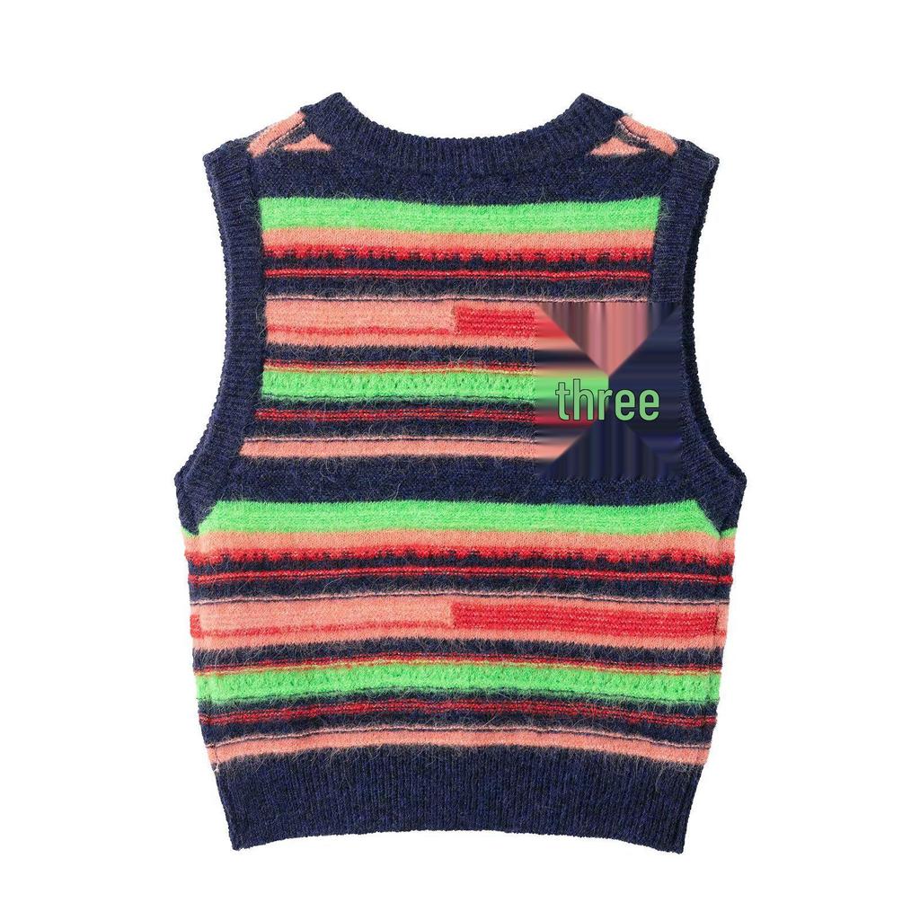 Spring 2025 Women's Slim Fit Rainbow Stripe Knitted Vest