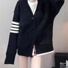 College style loose neck sweater jacket women's autumn and winter new soft waxy versatile contrasting color twist cardigan