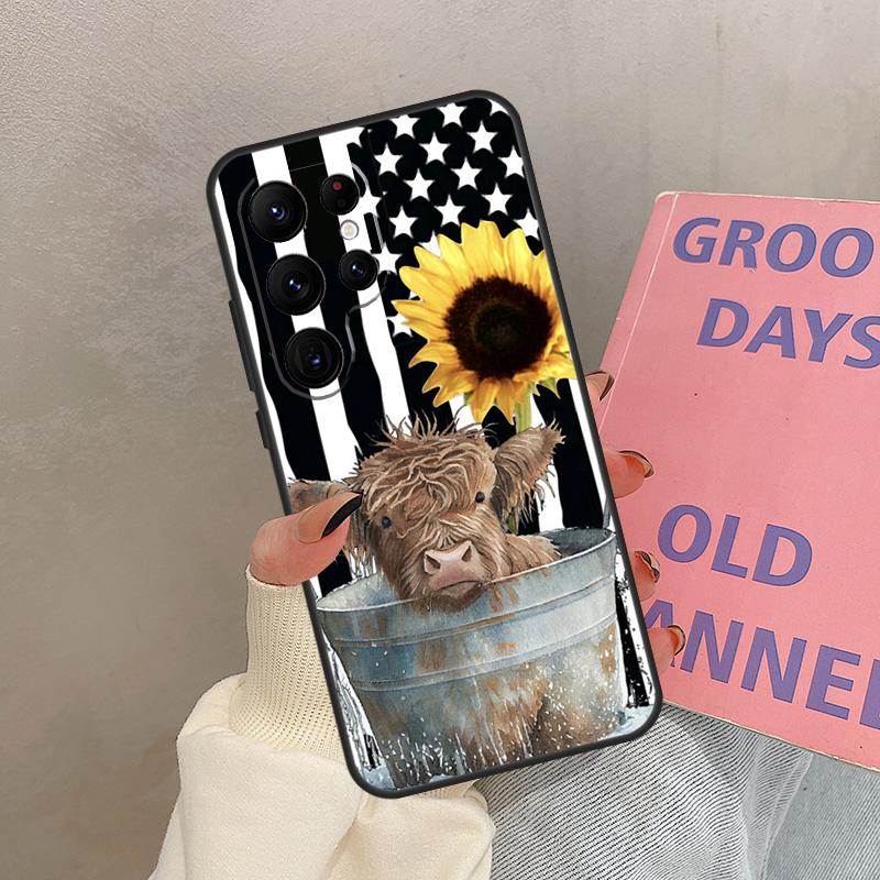 Western Highland Cow Sunflower Cute Case For Samsung Galaxy S24 Ultra S20 S21 S22 S23 S25 Ultra S9 S10 Plus S25 FE Cover Coque