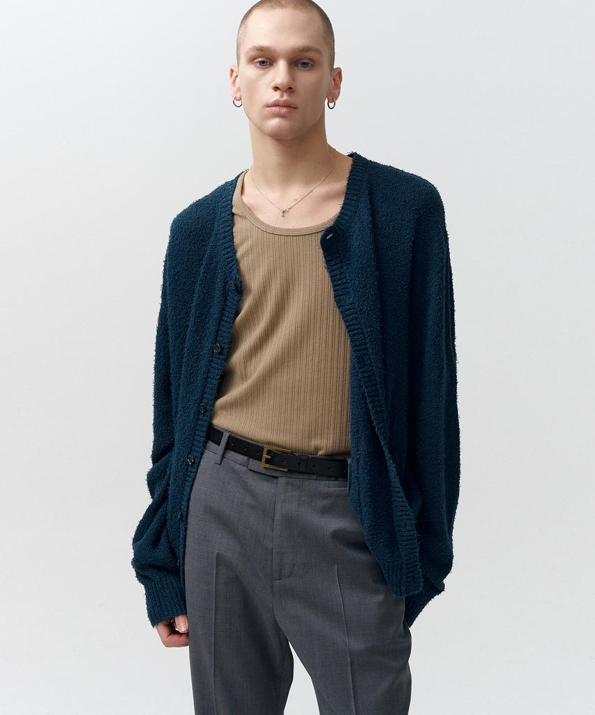 Noirer Boucle 80S Oversized Cardigan (Marine Blue)