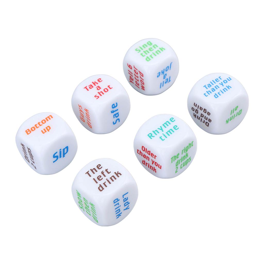 6PCS Large Drinking Dice Set Drinking Game Dice Bar Turnt Drunk Frenzy Party Rolling Decider White