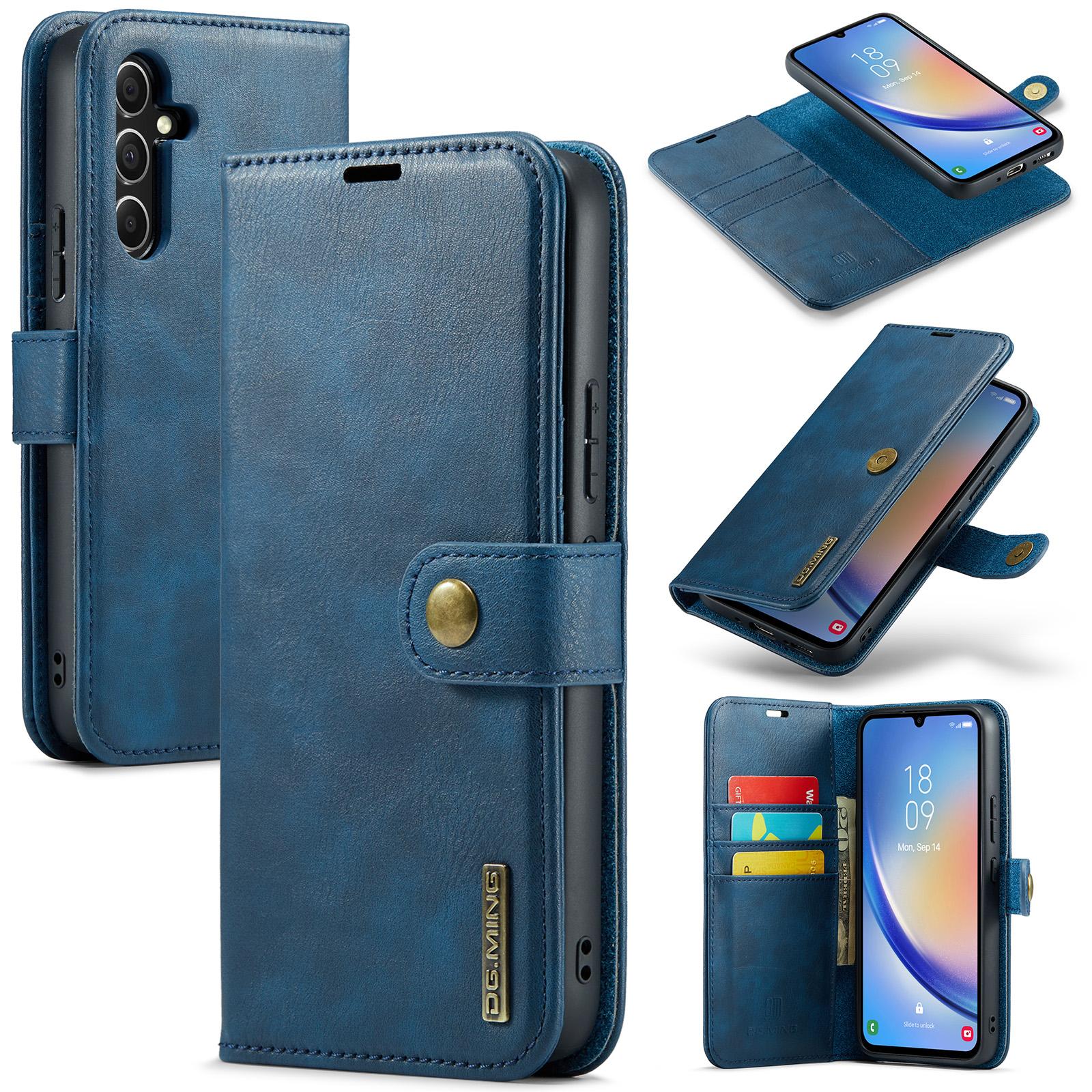 

DG.MING For Samsung Galaxy A34 5G Detachable Magnetic Case Split Leather Phone Wallet Stand Drop-proof Cover Blue
