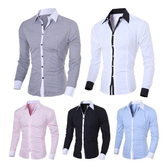Outono Primavera Homens Camisa Formal Gola virada para baixo Trespassado Cor Contrastante Slim Fit Mangas Compridas Botão Cardigan Comprimento Médio Casual Uso Diário Top