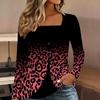 Tops for Women  Leopard Print Long Sleeve Fake Two‑Piece Top Fall Casual Slim Pullover Women's Long Sleeve Top
