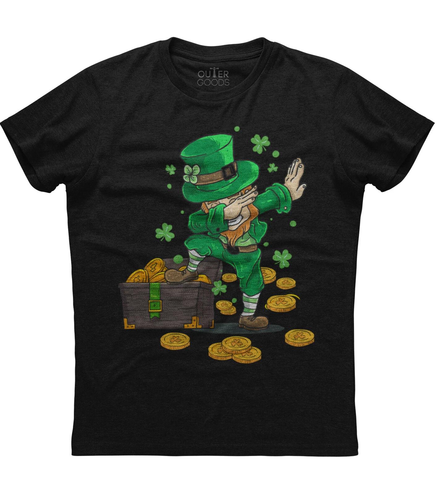 St Patricks Day Dabbing Leprechaun Boys Mens Short Sleeve Cotton Black T-shirt XL