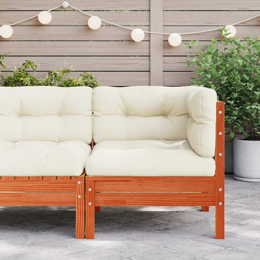 Garden Corner Sofa with Cushions Wax Brown Solid Pine Wood