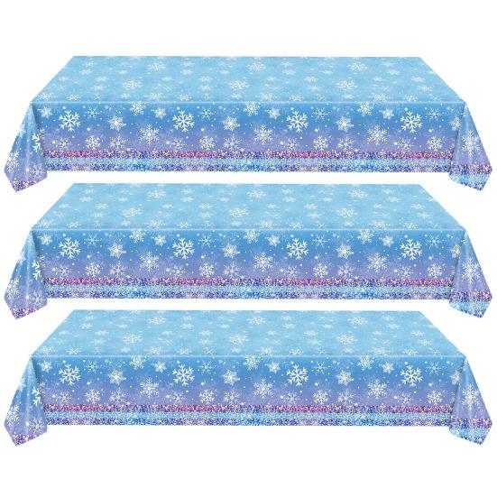 3/6 Pack Christmas Tablecloth Winter Holiday Snowflake Dining Tablecloth Plastic Disposable Table Cover for Christmas Party Decoration