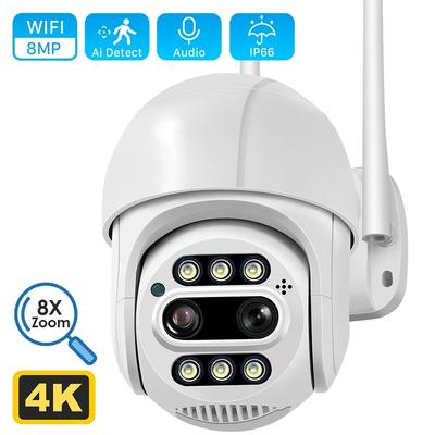 New 8MP 4K PTZ IP Camera 8x Zoom Dual-Lens Human Detect CCTV Camera 4MP Outdoor CCTV Wifi Video Surveillance Camera ICSEE APP
